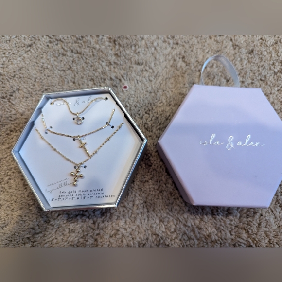 Isla & Alex 3 14K Gold Necklaces Cubic Zirconia NIB - Picture 1 of 6